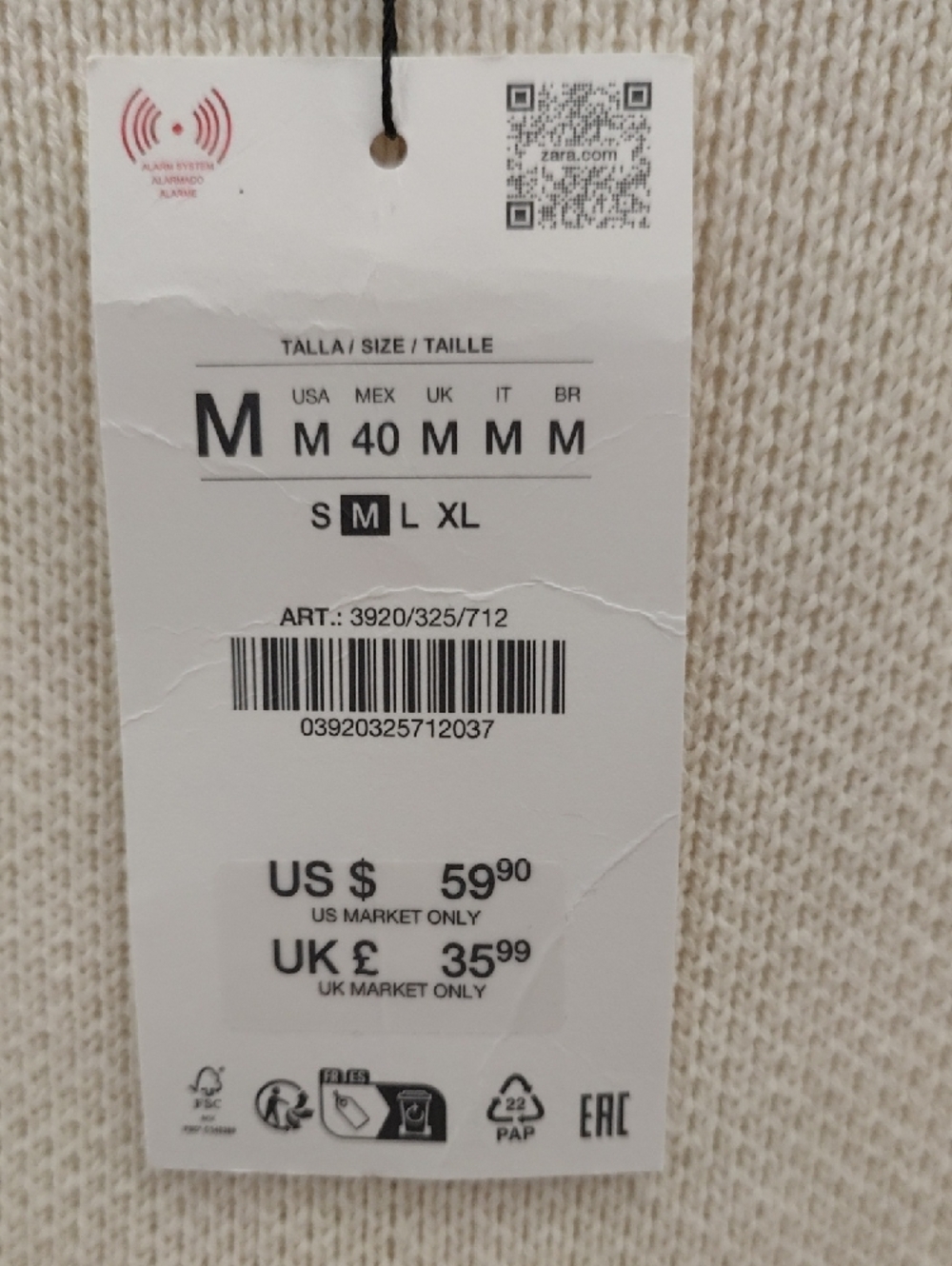 Zara Fits M-L Cream Crewneck Sweater - Soft Knit - Picture 3 of 9